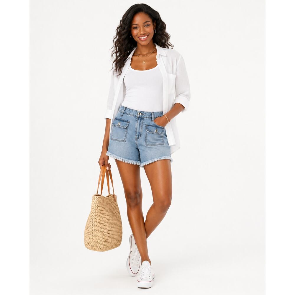 Celebrity Pink Juniors Denim Frill Hem Shorts - Size 9 NWT Button Front Pockets